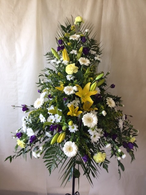 Yellow, White and Purple Pedestal