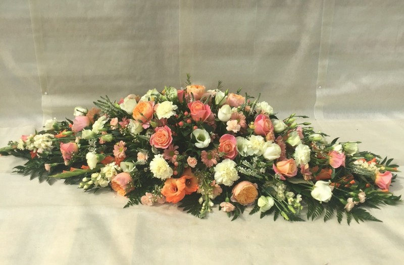 Peach and Cream Coffin Spray