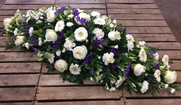 Purple and White Coffin Spray