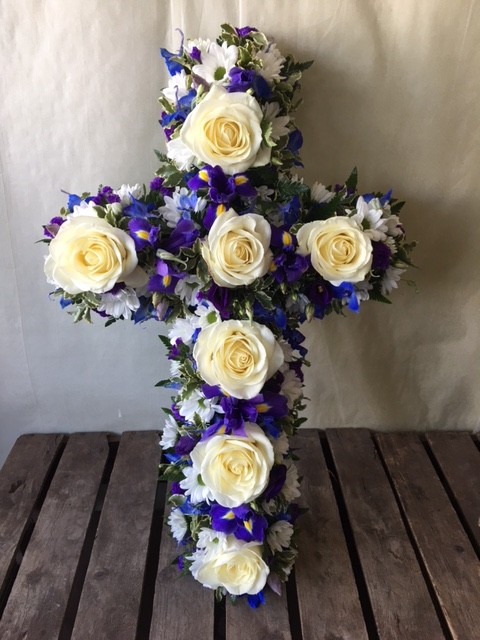 funeral flowers, peter Graves florist, funeral cross, cross tribute