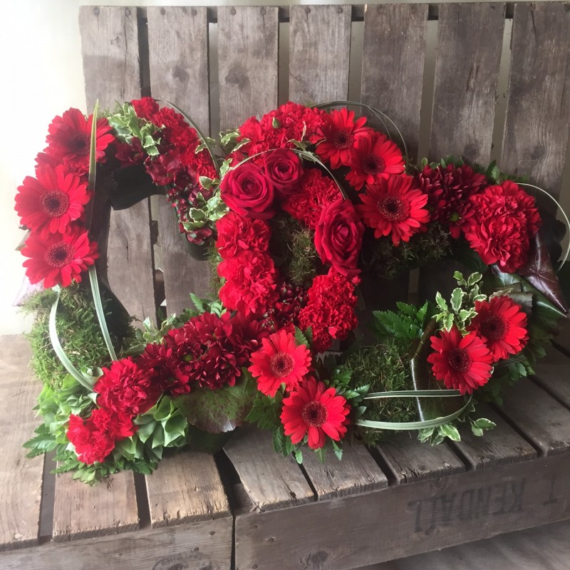 Double Red Heart - Funeral Flowers Reading