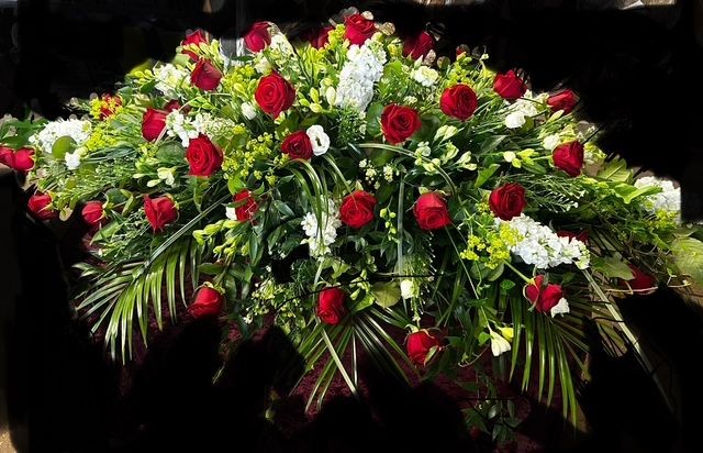 Red, white and green coffin spray