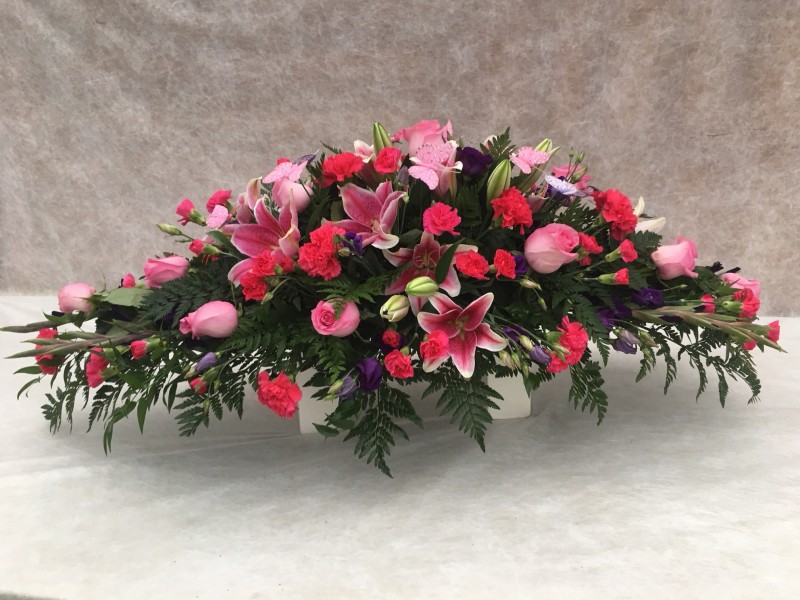 Cerise Pink and Purple Coffin Spray