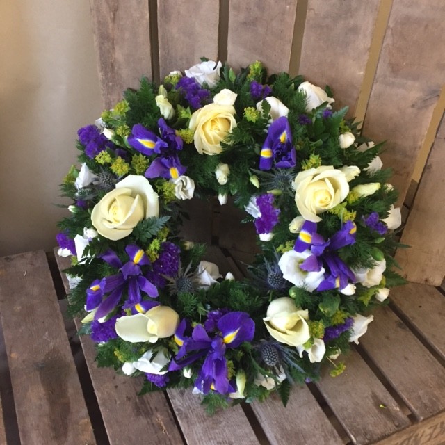 Purple and White Loose Wreath